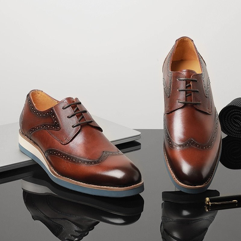 Pánska Formálna Obuv Exotic Textured Wingtip Príležitostná Oxford - Káva