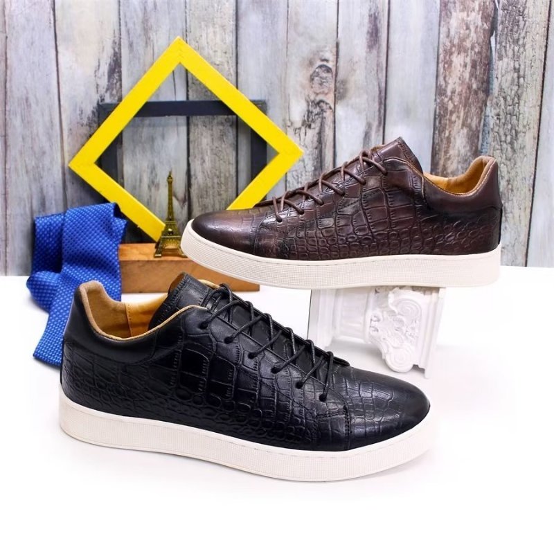 Pánska Obuv Pre Voľný Čas Crocodile Leather Chic Croc Textúra - Čierna