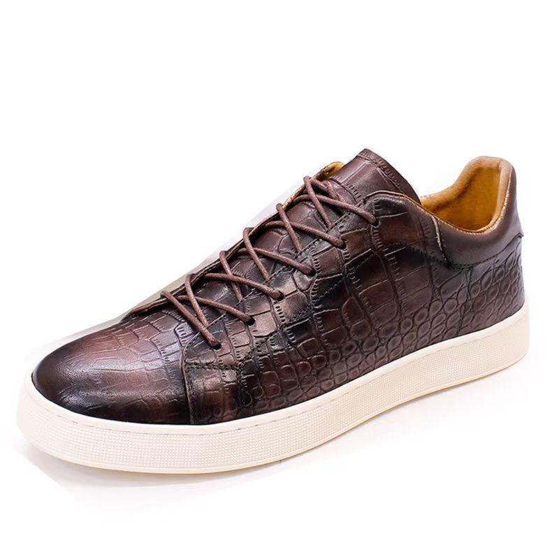 Pánska Obuv Pre Voľný Čas Crocodile Leather Chic Croc Textúra - Káva