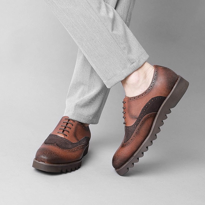 Pánska Spoločenská Obuv Alligator Luxury Wingtip Brogue Ležérna - Káva