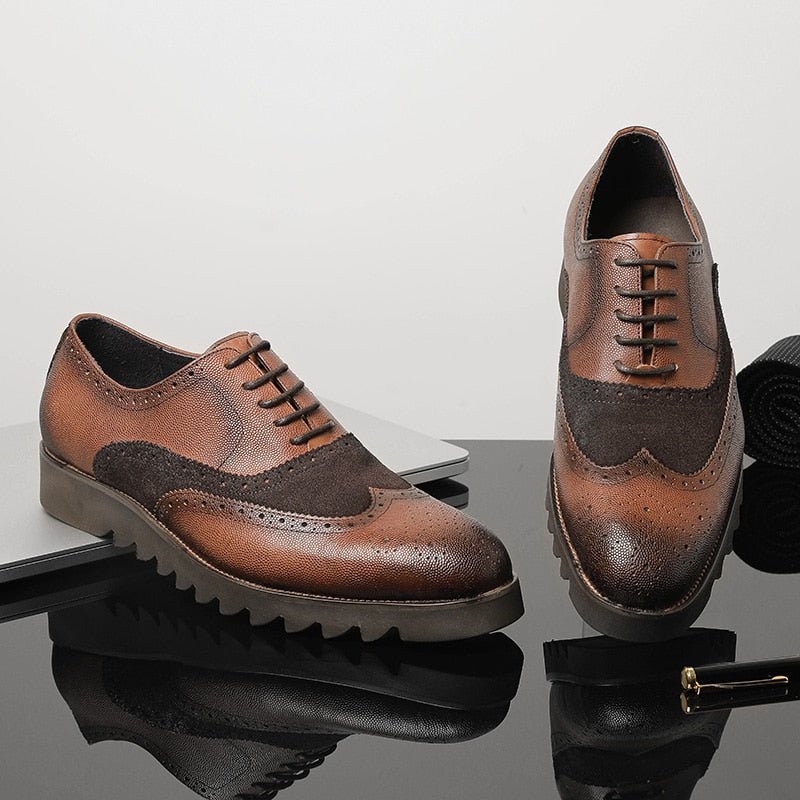 Pánska Spoločenská Obuv Alligator Luxury Wingtip Brogue Ležérna - Káva