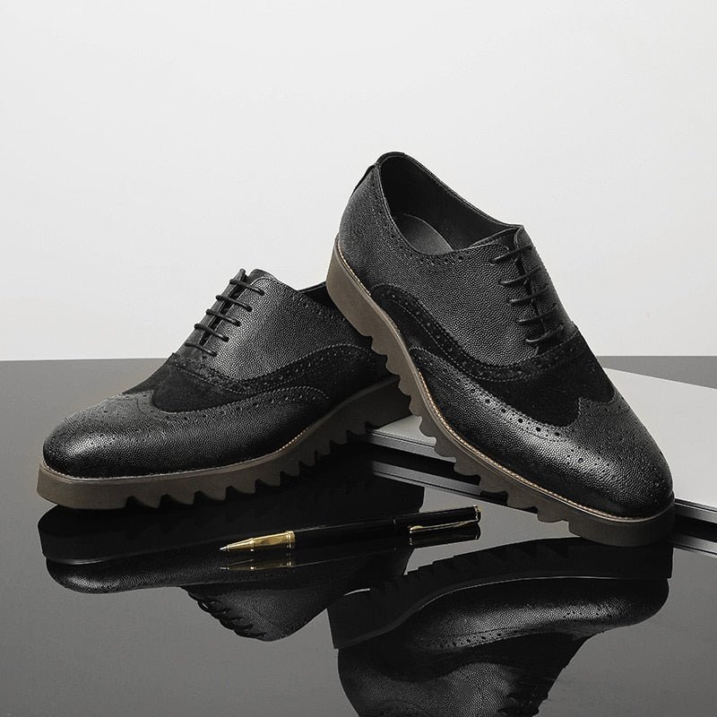 Pánska Spoločenská Obuv Alligator Luxury Wingtip Brogue Ležérna - Čierna