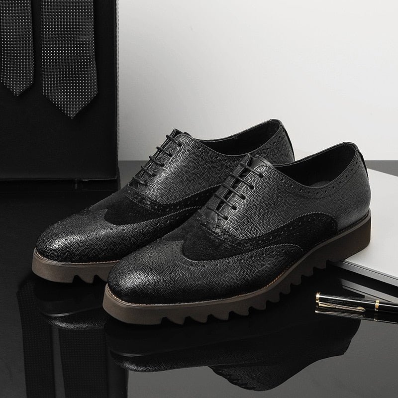 Pánska Spoločenská Obuv Alligator Luxury Wingtip Brogue Ležérna - Čierna