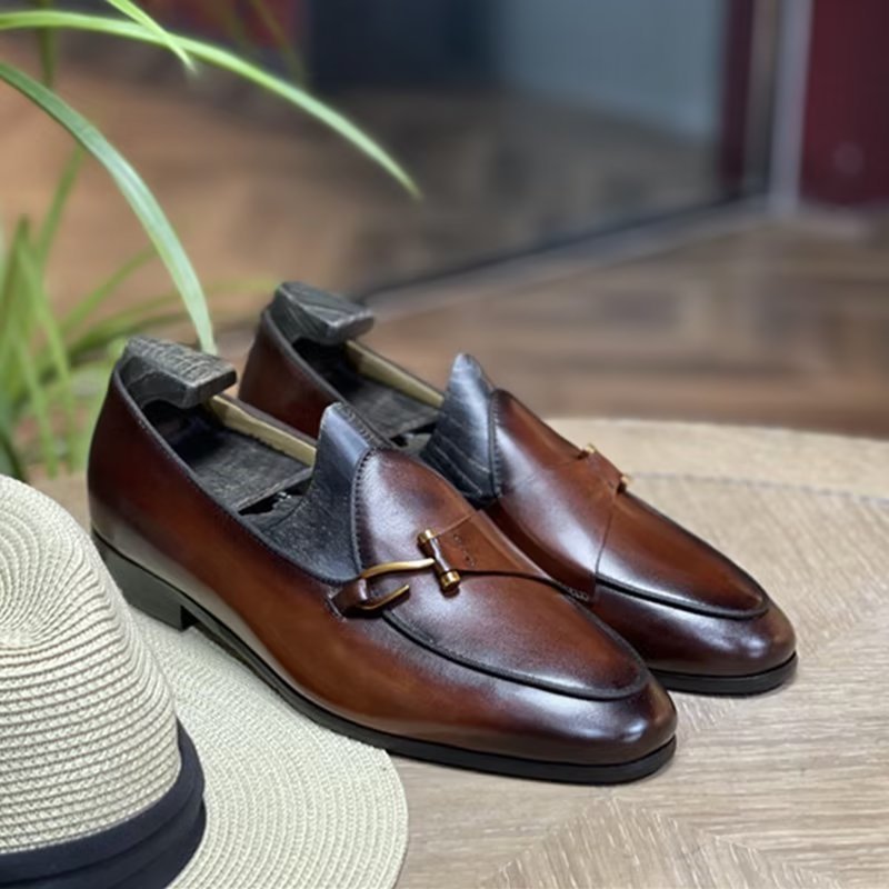 Pánska Spoločenská Obuv Classic Brogue Slip-ons - Hnedá