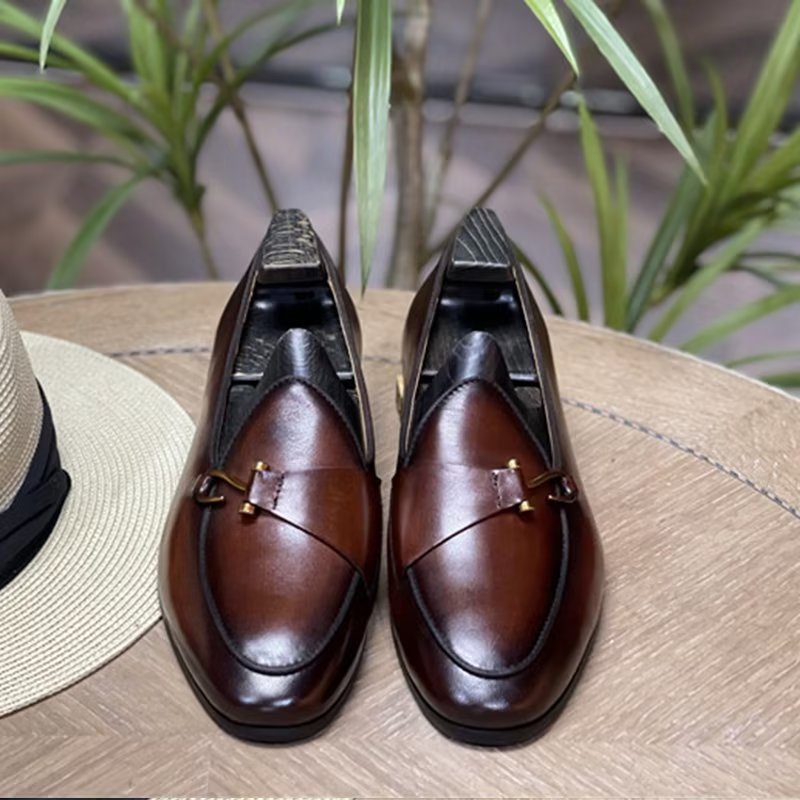 Pánska Spoločenská Obuv Classic Brogue Slip-ons - Hnedá