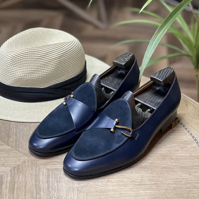 Pánska Spoločenská Obuv Classic Brogue Slip-ons - Modrá