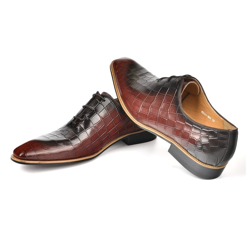 Pánska Spoločenská Obuv Croc-embossed Leather Oxford - Káva