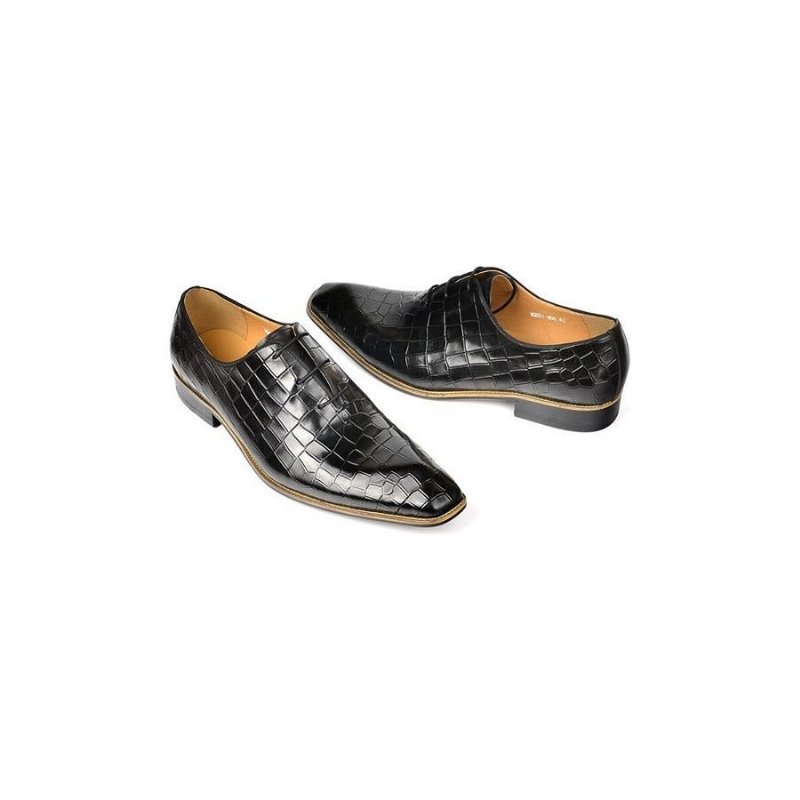 Pánska Spoločenská Obuv Croc-embossed Leather Oxford - Čierna