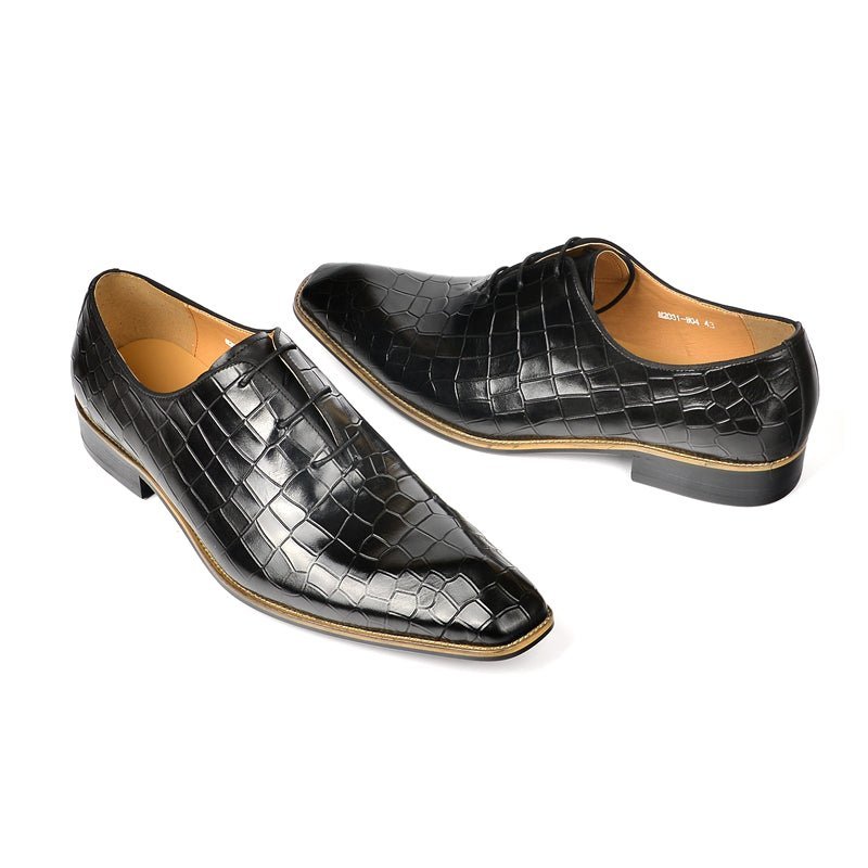 Pánska Spoločenská Obuv Croc-embossed Leather Oxford - Čierna