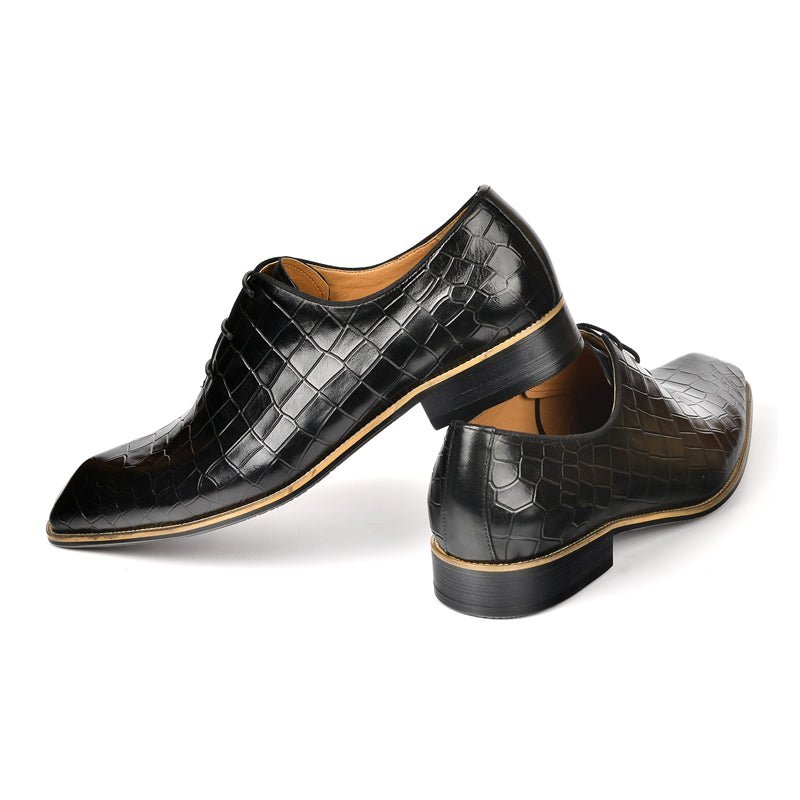 Pánska Spoločenská Obuv Croc-embossed Leather Oxford - Čierna