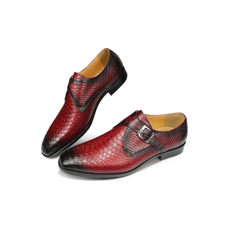 Pánska Spoločenská Obuv Crocodile Textured Pointe Toe Monkstrap Spoločenské Topánky - Červená