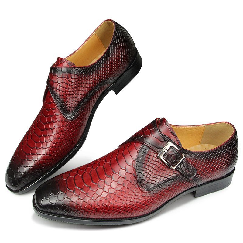 Pánska Spoločenská Obuv Crocodile Textured Pointe Toe Monkstrap Spoločenské Topánky - Červená