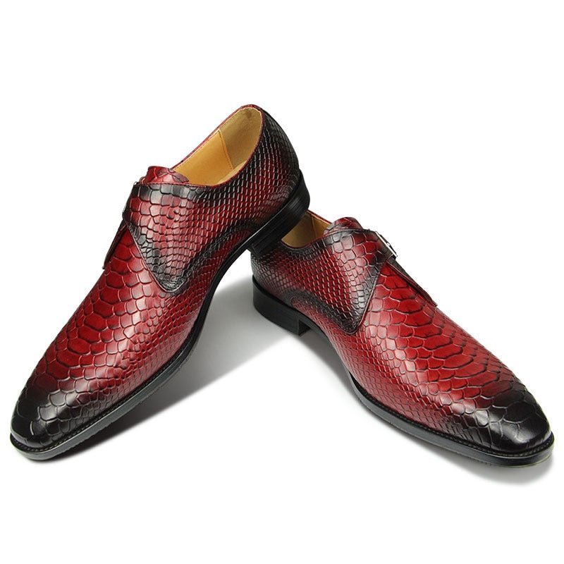 Pánska Spoločenská Obuv Crocodile Textured Pointe Toe Monkstrap Spoločenské Topánky - Červená