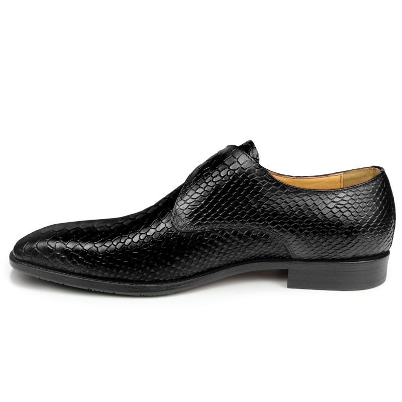 Pánska Spoločenská Obuv Crocodile Textured Pointe Toe Monkstrap Spoločenské Topánky - Čierna