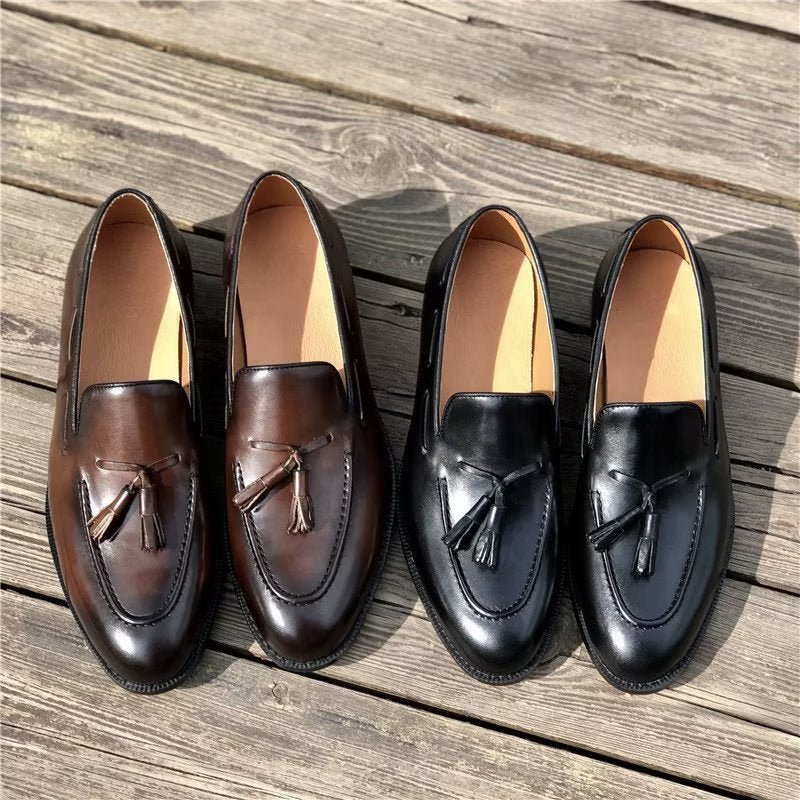 Pánska Spoločenská Obuv Elegantné Kožené Topánky Oxford V Štýle Tassel Brogue - Čierna