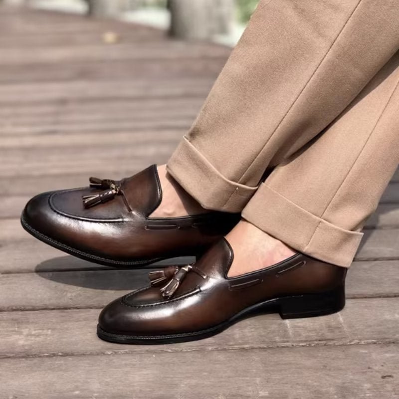 Pánska Spoločenská Obuv Elegantné Kožené Topánky Oxford V Štýle Tassel Brogue - Káva