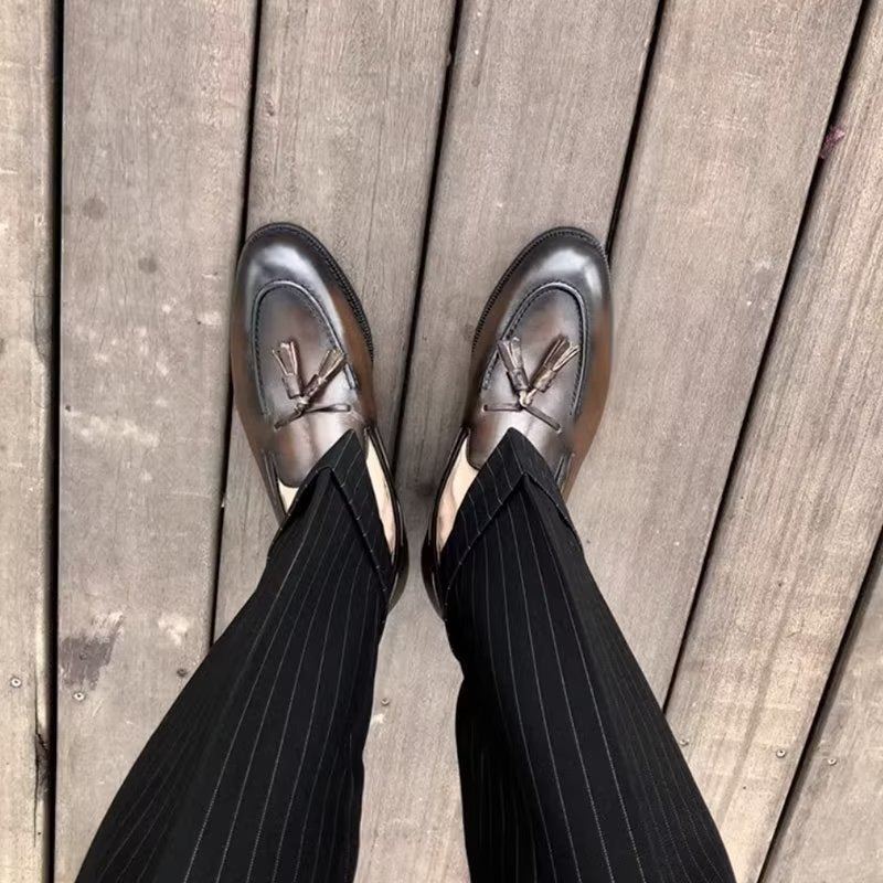 Pánska Spoločenská Obuv Elegantné Kožené Topánky Oxford V Štýle Tassel Brogue - Káva