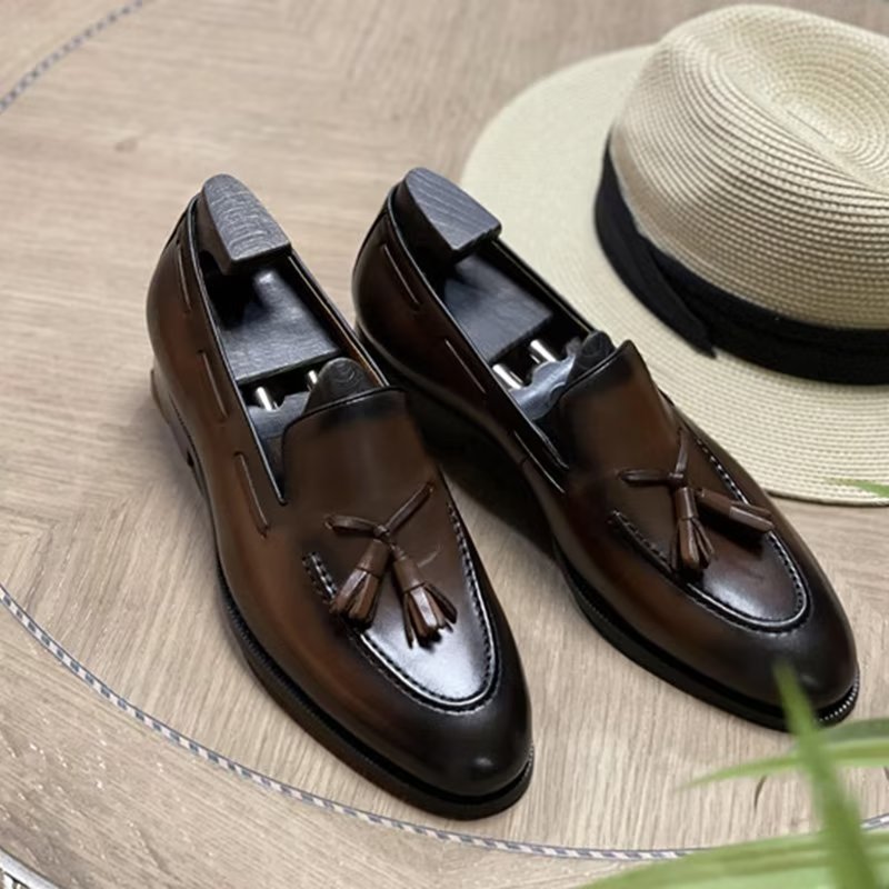 Pánska Spoločenská Obuv Elegantné Kožené Topánky Oxford V Štýle Tassel Brogue - Káva