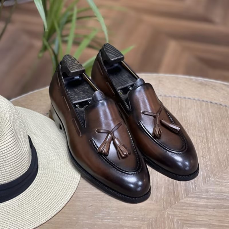 Pánska Spoločenská Obuv Elegantné Kožené Topánky Oxford V Štýle Tassel Brogue - Káva