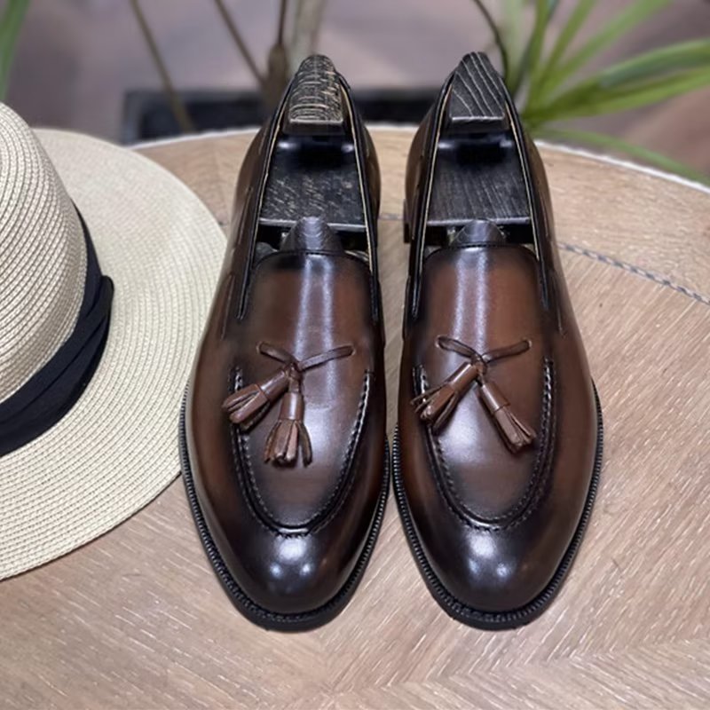 Pánska Spoločenská Obuv Elegantné Kožené Topánky Oxford V Štýle Tassel Brogue - Káva