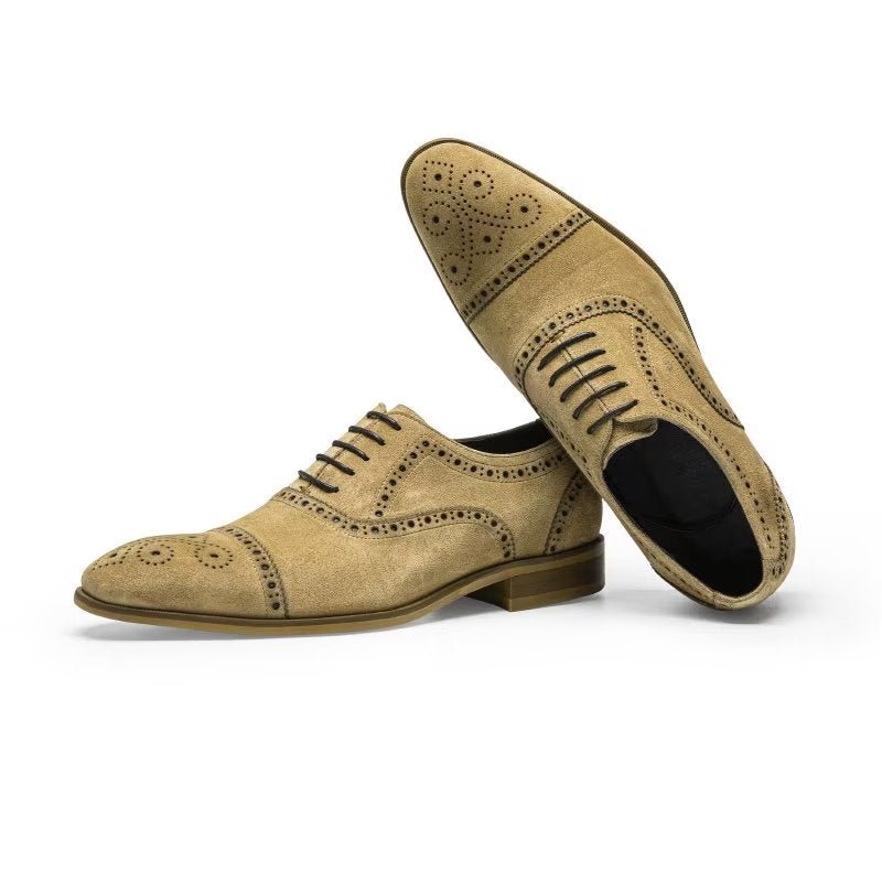 Pánska Spoločenská Obuv Elegantné Šnurovacie Šaty Brogues - Béžová