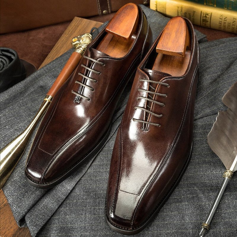 Pánska Spoločenská Obuv Exotic Brogue Leather Topánky Na Šnurovanie - Káva