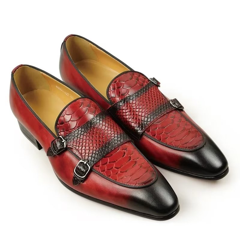 Pánska Spoločenská Obuv Exotic Metal Toe Slip-on Loafers - Červená