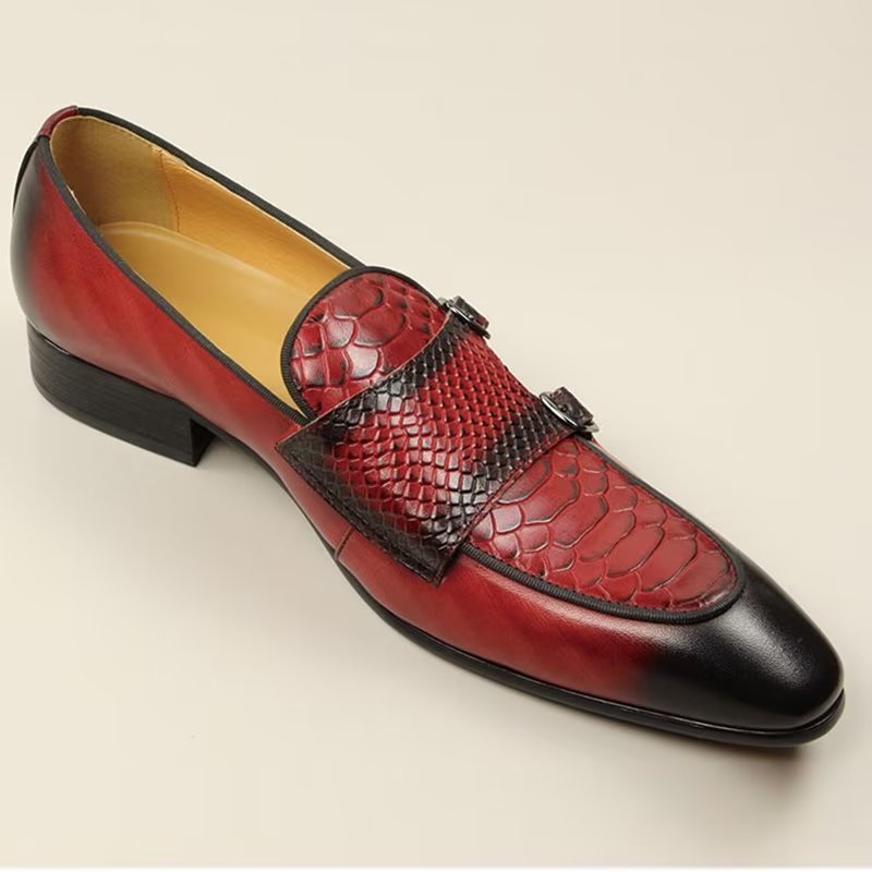 Pánska Spoločenská Obuv Exotic Metal Toe Slip-on Loafers - Červená