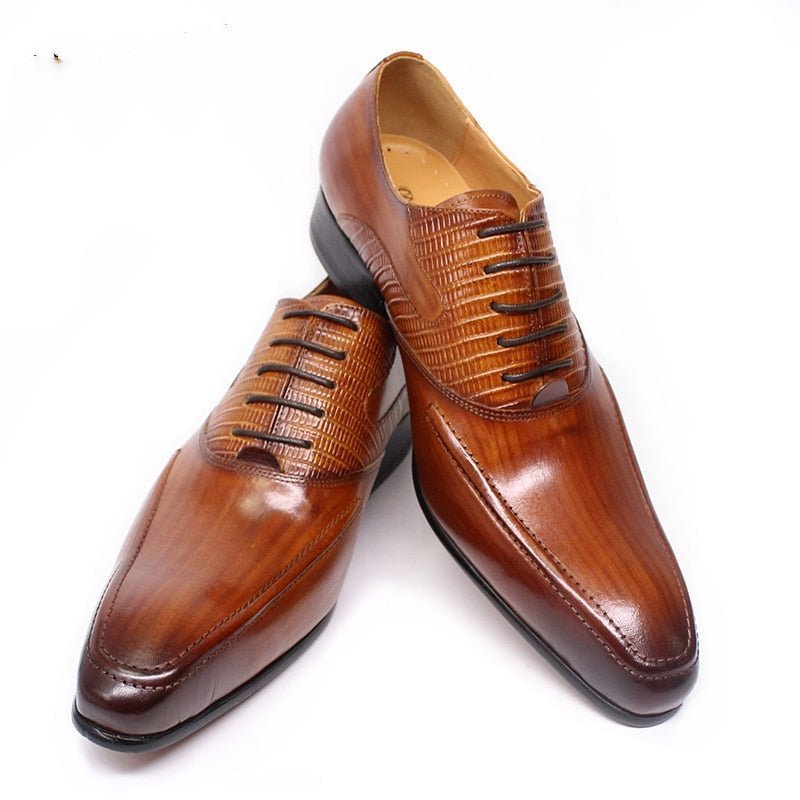 Pánska Spoločenská Obuv Exotic Pointed Toe Oxford - Káva