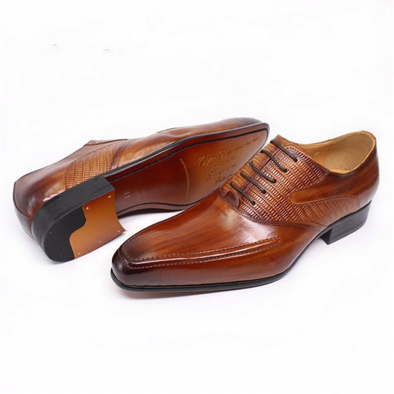 Pánska Spoločenská Obuv Exotic Pointed Toe Oxford - Káva