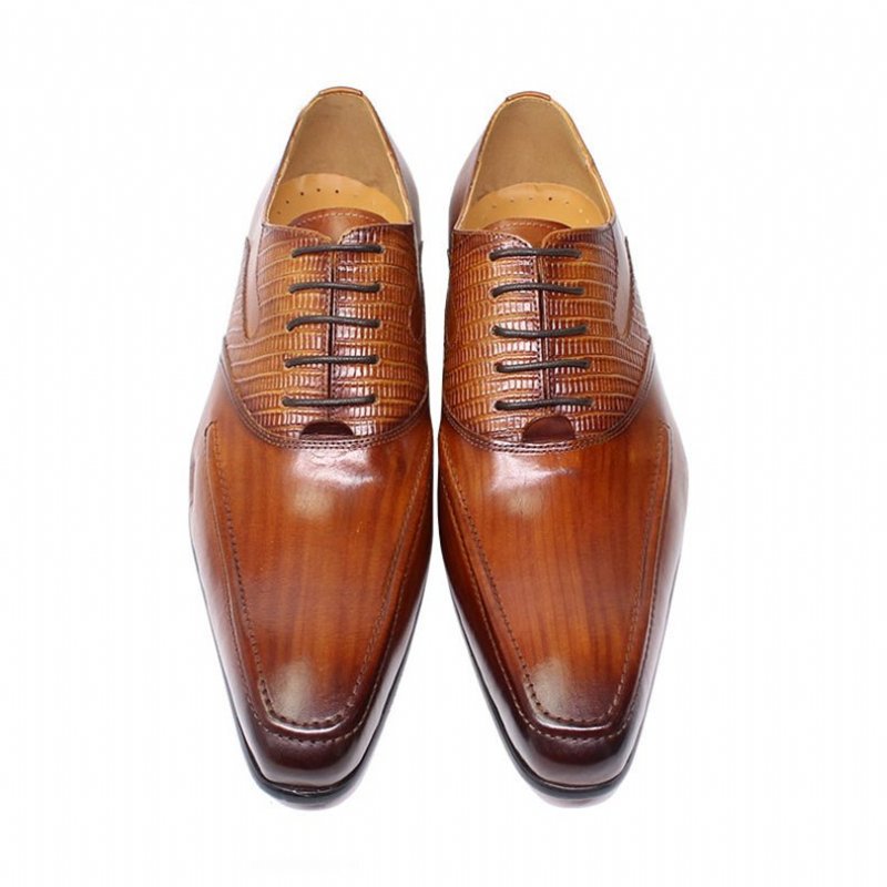 Pánska Spoločenská Obuv Exotic Pointed Toe Oxford - Káva