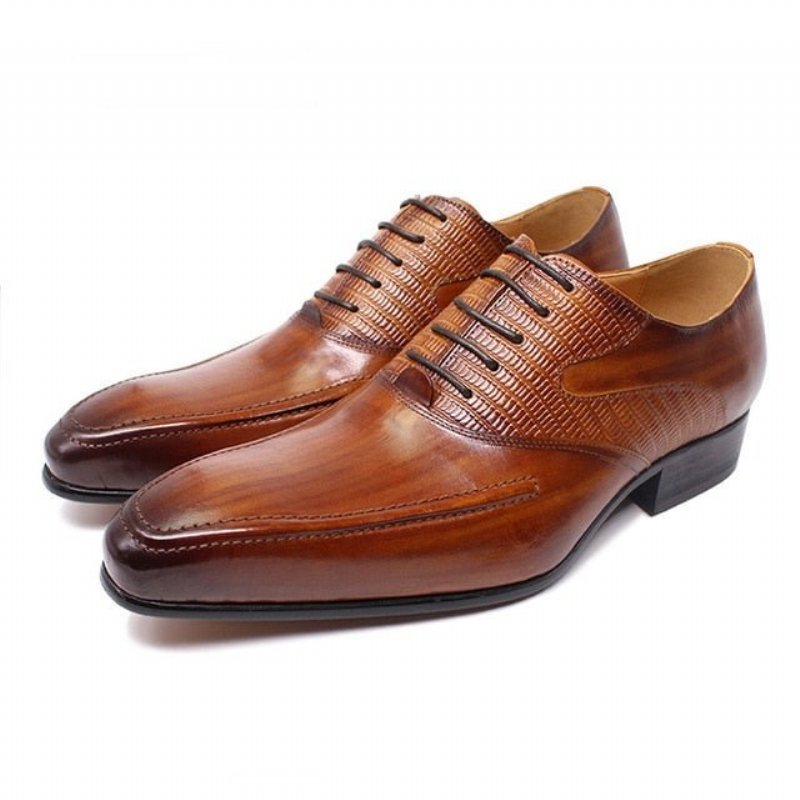 Pánska Spoločenská Obuv Exotic Pointed Toe Oxford - Káva