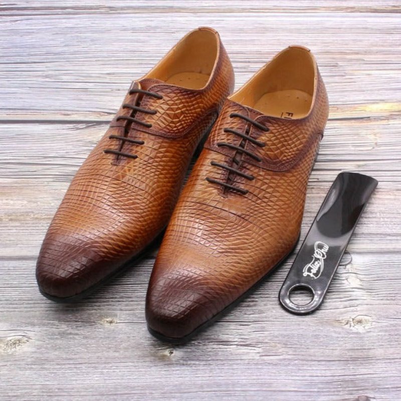 Pánska Spoločenská Obuv Exotic Pointed Toe Oxford Topánky - Káva