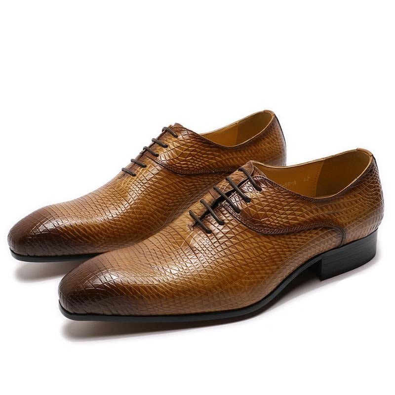 Pánska Spoločenská Obuv Exotic Pointed Toe Oxford Topánky - Káva