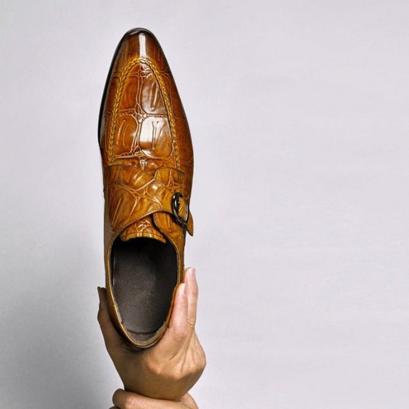 Pánska Spoločenská Obuv Exotic Pointed Toe Slip-on Brogues - Káva