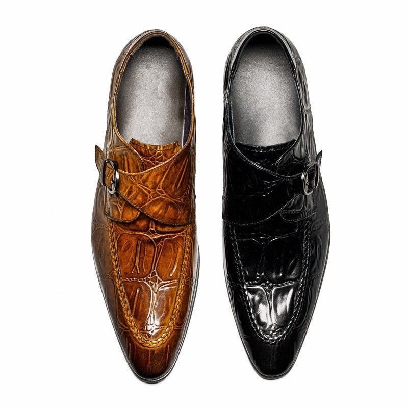 Pánska Spoločenská Obuv Exotic Pointed Toe Slip-on Brogues - Čierna