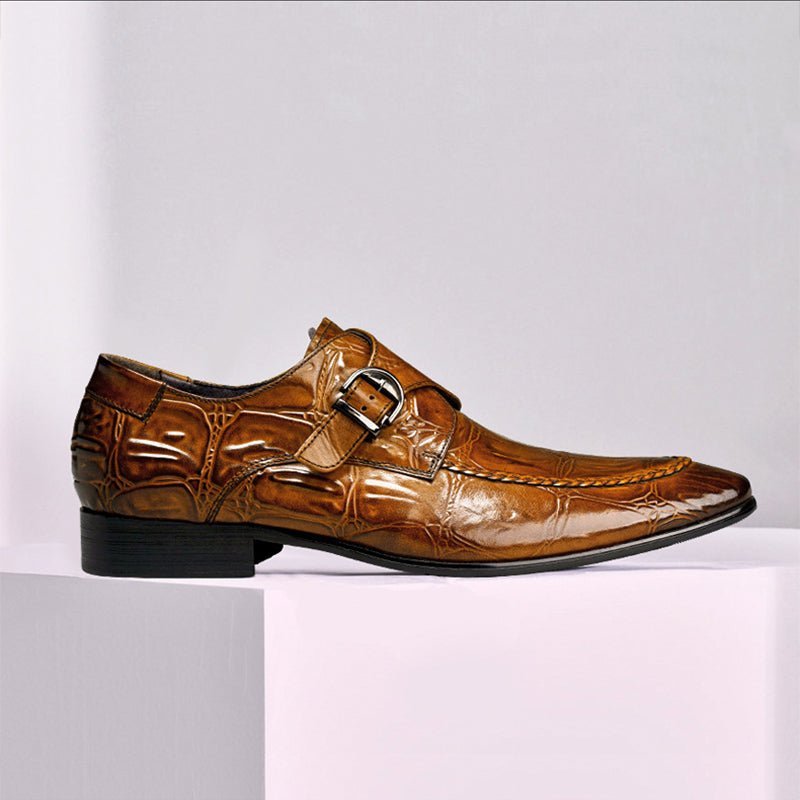 Pánska Spoločenská Obuv Exotic Pointed Toe Slip-on Brogues - Káva