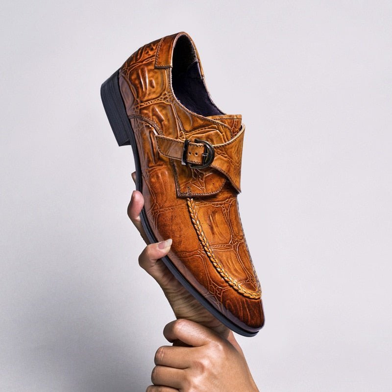 Pánska Spoločenská Obuv Exotic Pointed Toe Slip-on Brogues - Káva