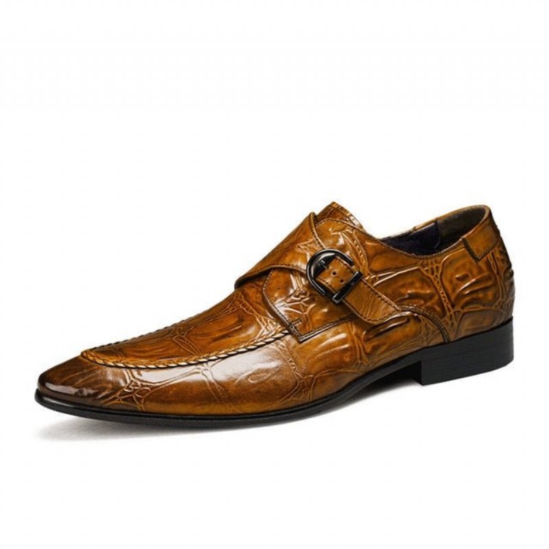 Pánska Spoločenská Obuv Exotic Pointed Toe Slip-on Brogues - Káva