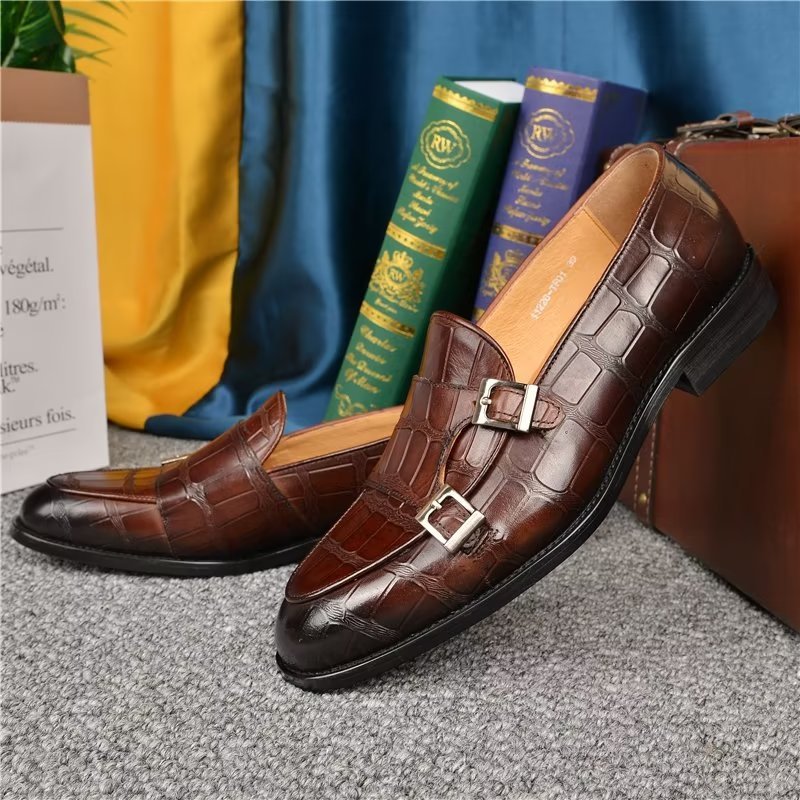 Pánska Spoločenská Obuv Exotická Textúra Modish Monkstrap - Káva