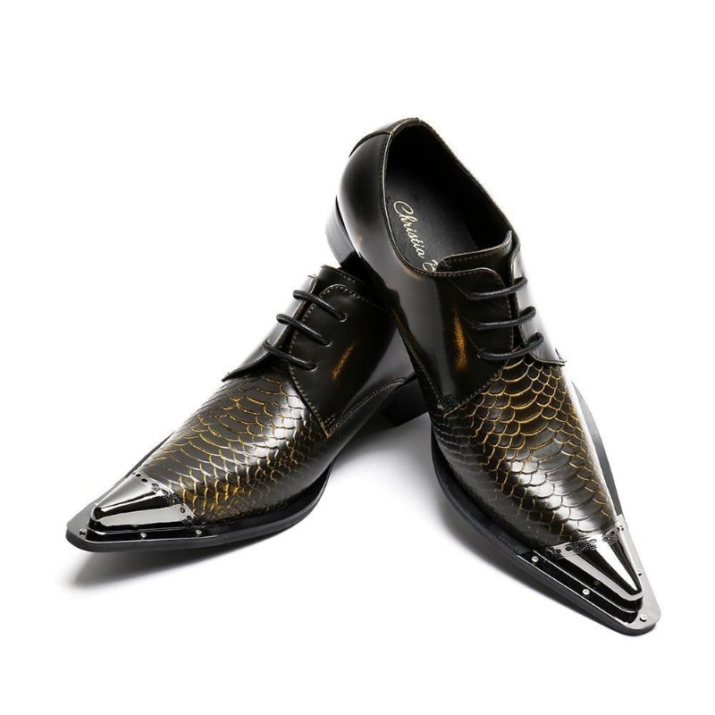 Pánska Spoločenská Obuv Exquisite Crocodile Leather Pointed Toe Oxfords - Káva