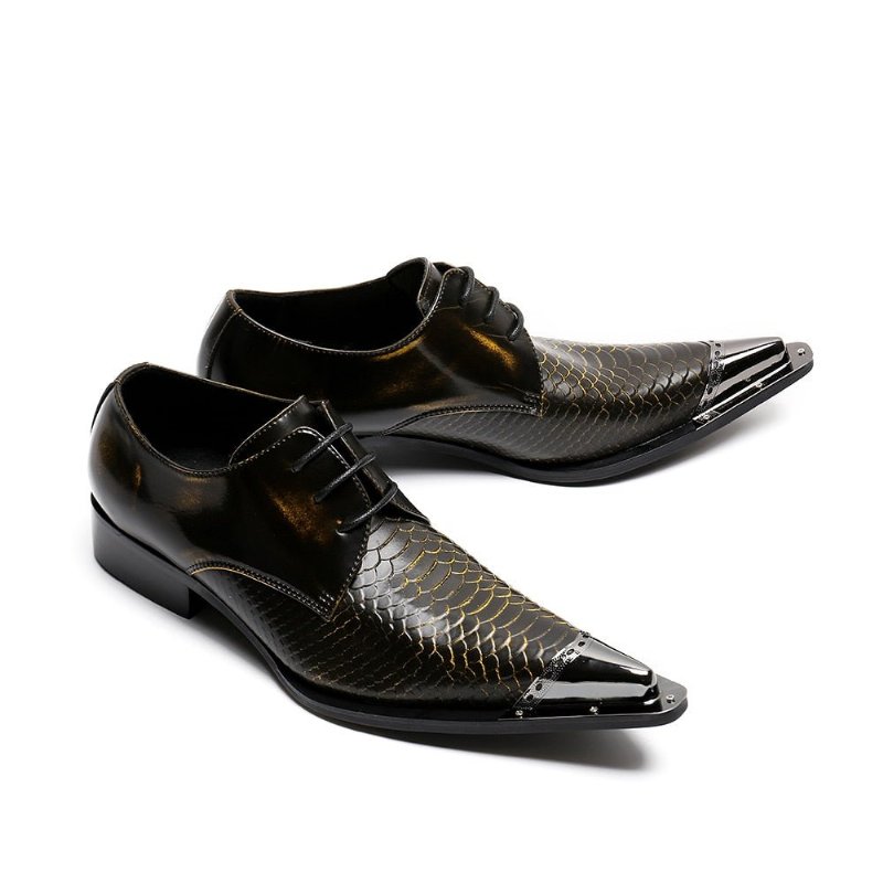 Pánska Spoločenská Obuv Exquisite Crocodile Leather Pointed Toe Oxfords - Káva