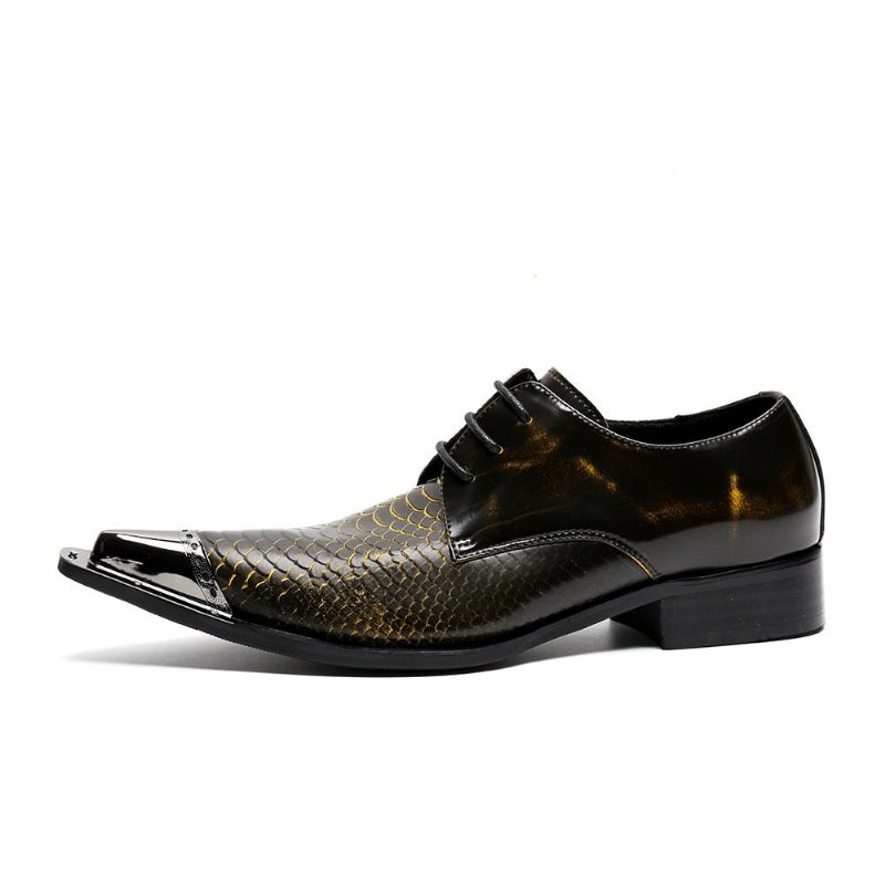 Pánska Spoločenská Obuv Exquisite Crocodile Leather Pointed Toe Oxfords - Káva