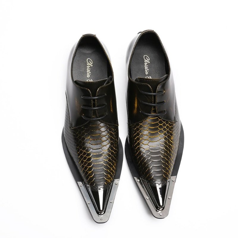 Pánska Spoločenská Obuv Exquisite Crocodile Leather Pointed Toe Oxfords - Káva