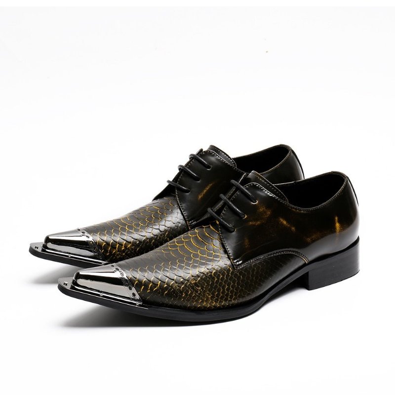 Pánska Spoločenská Obuv Exquisite Crocodile Leather Pointed Toe Oxfords - Káva