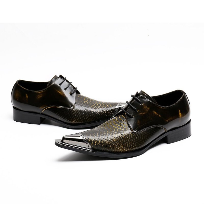 Pánska Spoločenská Obuv Exquisite Crocodile Leather Pointed Toe Oxfords - Káva