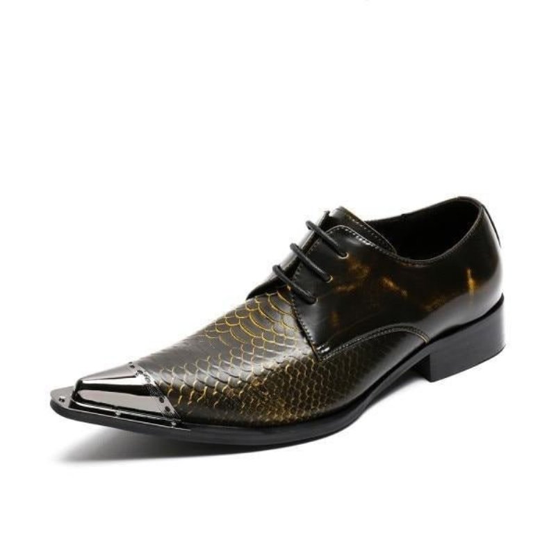 Pánska Spoločenská Obuv Exquisite Crocodile Leather Pointed Toe Oxfords - Káva