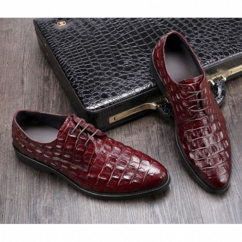 Pánska Spoločenská Obuv Luxusné Embosované Kožené Oxford Brogues - Červená