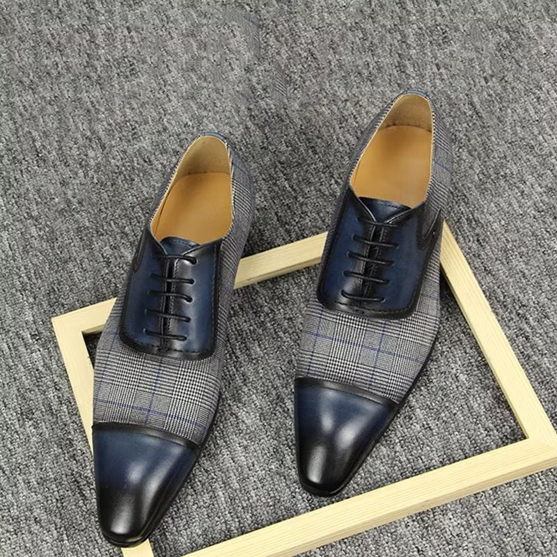 Pánska Spoločenská Obuv Luxusné Kožené Elegantné Svadobné Oxford Topánky Brogue - Modrá