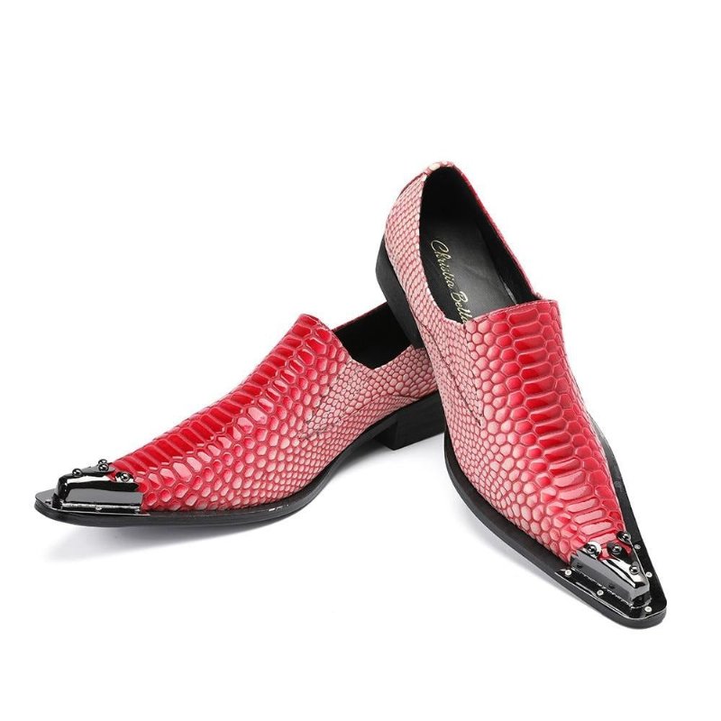 Pánska Spoločenská Obuv Luxusné Mokasíny Crocstripe Exotic Pattern - Červená